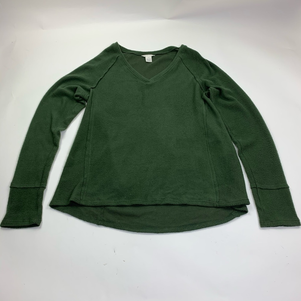 Caslon Green V Neck Sweater Ribbed Medium